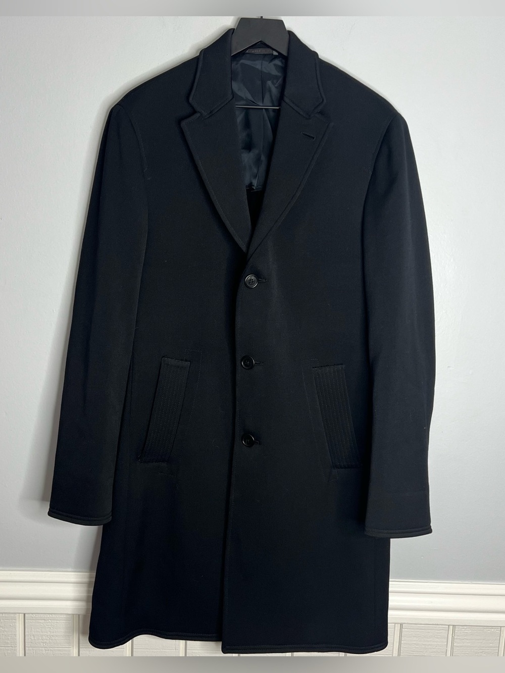 John Varvatos 100% Virgin Wool Coat Mens Size 48R Black Main Line Made In Italy